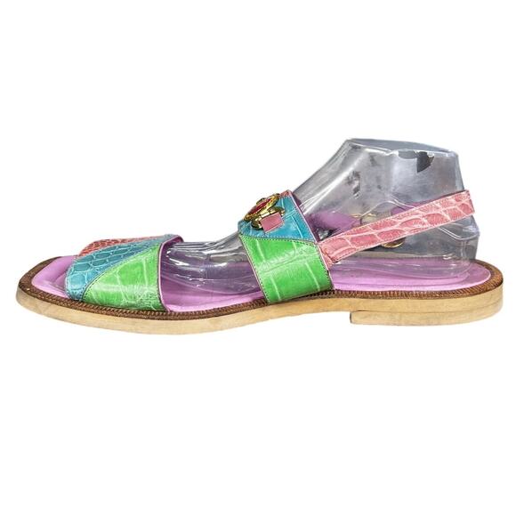 Vintage Wendel’s Italian Made Pastel Pink Blue Alligator Sandals Size US 11/11.5 main image 8
